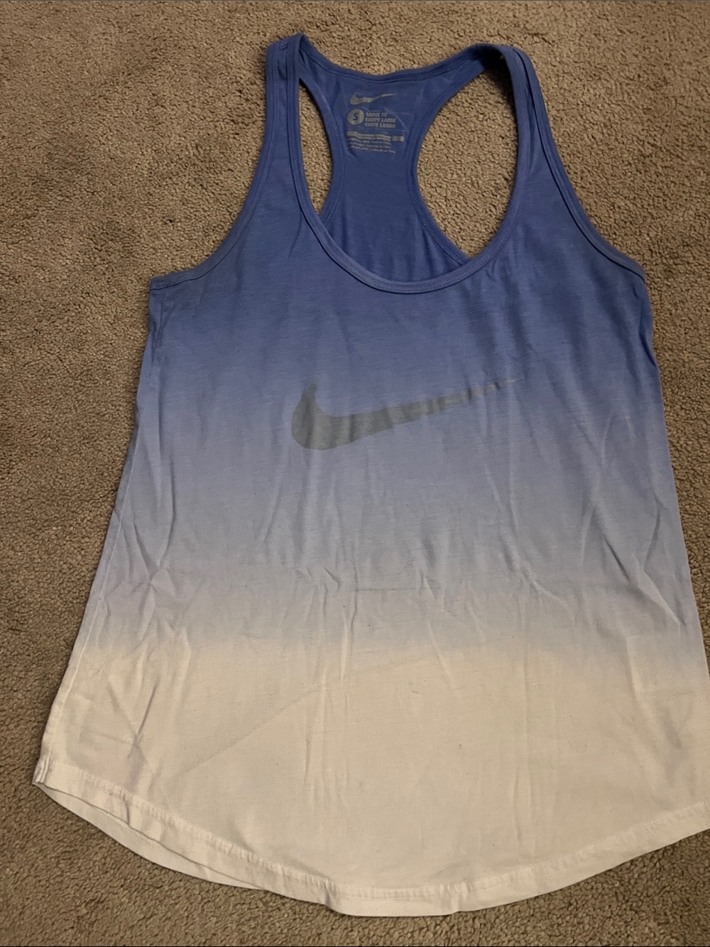 Nike Women's Loose Fit Blue-to-White Ombre Racerback Tank- size Small, EUC